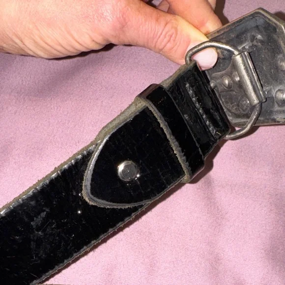 Just Cavalli Black patten leather Belt with Silver Buckle 